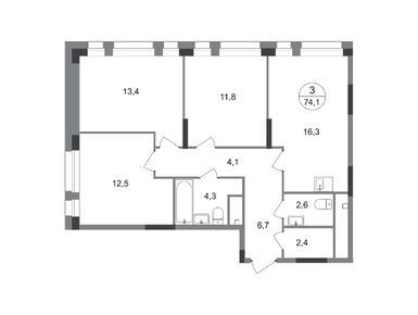 Планировки трехкомнатные в Город-парк «Первый Московский»