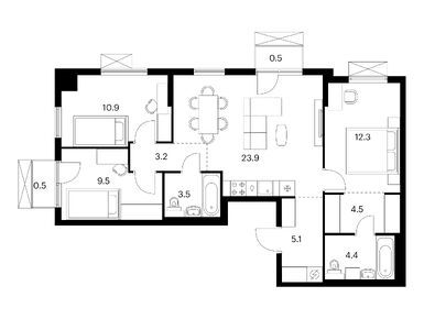 Планировки трехкомнатные в Никольские луга