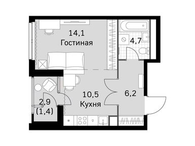 Студия 34.80 кв.м, ЖК «Скай Гарден», 21 617 064 руб.