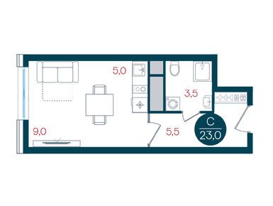 Планировки студии в ЖК «Русич Кантемировский»