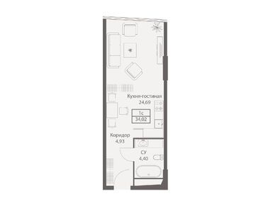 1-комнатные 34.02 кв.м, МФК DIUS (Диус), 13 377 720 руб.