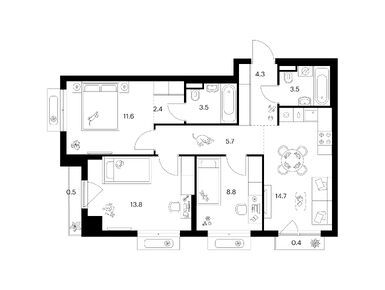 Планировки трехкомнатные в Ильинские луга