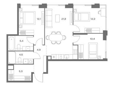 Планировки трехкомнатные в ЖК SOUL (Соул)