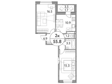 2-комнатная 55.80 кв.м, ЖК «Солнечная Долина», 9 166 651 руб.