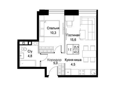 Планировки 1-к. апартаменты в AIST RESIDENCE (Аист Резиденс)