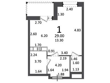 Планировки студии в Жилой дом «Генерала Пилипенко ул., д.1, к. 1»