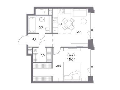 1-комнатная 53.40 кв.м, ЖК «Монблан», 54 354 400 руб.