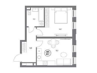1-комнатная 41.10 кв.м, ЖК «Адмирал», 20 002 406 руб.