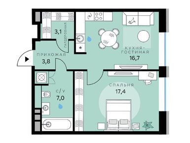 1-комнатная 48.00 кв.м, ЖК «СберСити», 33 134 400 руб.