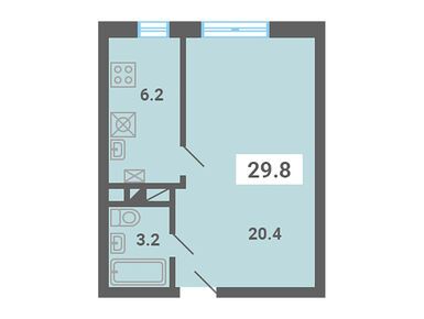 1-комнатная 29.80 кв.м, ЖК «Южная долина», 4 463 000 руб.