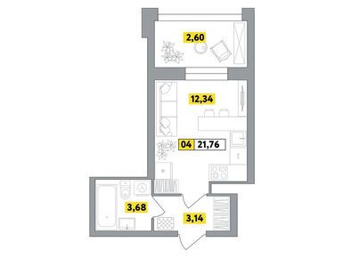 1-комнатная 21.76 кв.м, ЖК «Радость», 3 699 200 руб.