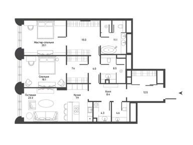 Планировки трехкомнатные в ЖК «Никитский 6»