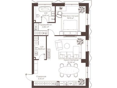 1-комнатная 73.53 кв.м, Клубный дом «Воронцовъ», 108 225 866 руб.