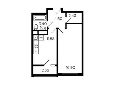 1-комнатная 41.00 кв.м, Миниполис «Рафинад», 10 094 708 руб.