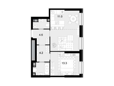 2-комнатная 53.00 кв.м, ЖК «Трилогия Кристалл», 31 588 000 руб.