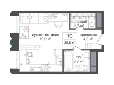 Студия 29.70 кв.м, ЖК «Варшавские ворота», 17 189 113 руб.
