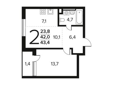 Планировки двухкомнатные в Район «Новые Ватутинки»