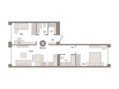 2-комнатная 67.30 кв.м, ЖК «ДОМ А», 40 350 000 руб.