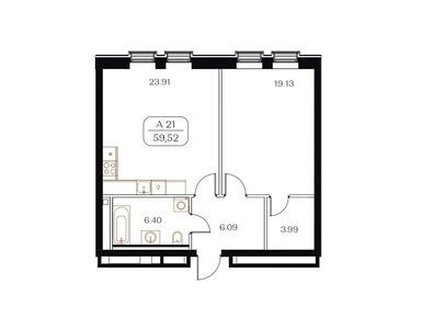 1-комнатные 59.52 кв.м, «Золотой квартал» (Картьер д’Ор), 104 160 000 руб.