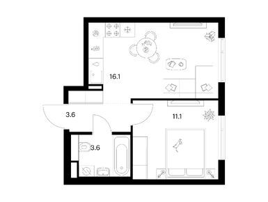 1-комнатная 34.40 кв.м, Руставели 14, 19 663 040 руб.