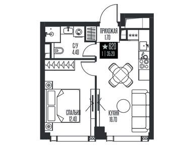 1-комнатная 35.20 кв.м, ЖК Ice Towers (Айс Тауэрс), 30 945 024 руб.