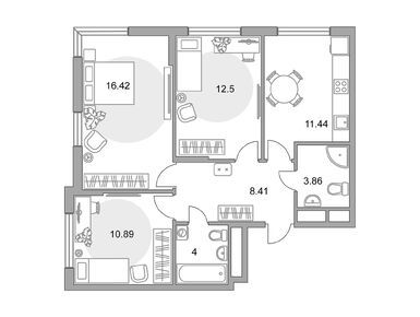 Планировки трехкомнатные в ЖК «Притяжение Сити»