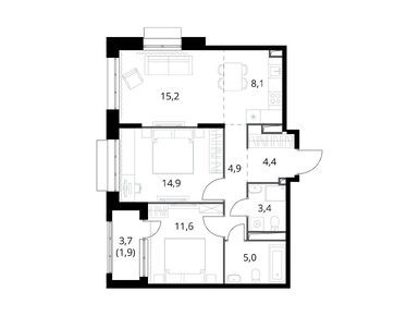 Планировки трехкомнатные в ЖК «1-й Саларьевский» (Первый Саларьевский)