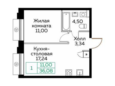 1-комнатная 36.00 кв.м, ЖК «КИТ», 11 291 904 руб.