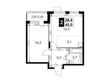 Планировки двухкомнатные в ЖК «1-й Донской» (Первый Донской)
