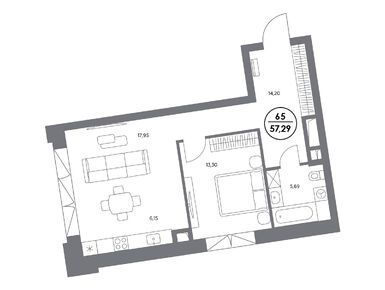1-комнатная 57.40 кв.м, Клубный дом «Космо 4/22», 93 088 000 руб.