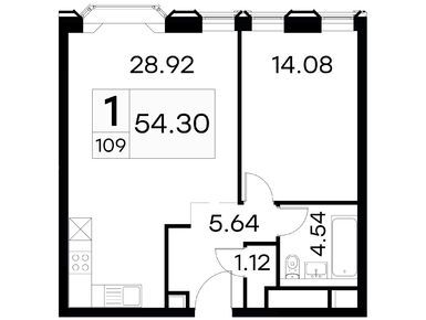 1-комнатные 54.30 кв.м, Клубный дом GloraX Premium Белорусская (Глоракс Премиум Белорусская), 30 969 999 руб.