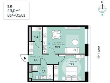 1-комнатная 48.40 кв.м, «СберСити», 36 024 120 руб.