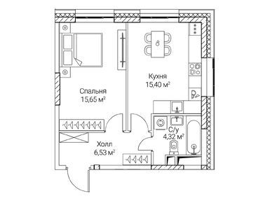 1-комнатная 41.90 кв.м, ЖК SEZAR CITY (Сезар Сити), 23 254 500 руб.