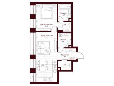 1-комнатная 47.70 кв.м, ЖК «Дом 7 Даниловский», 45 543 960 руб.