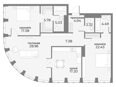 Планировки 3-к. апартаменты в Sky View (Скай Вью)