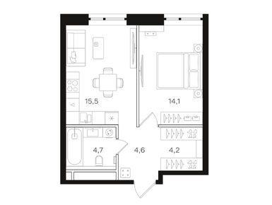 1-комнатная 43.10 кв.м, ЖК «Мангазея на Речном», 25 015 240 руб.