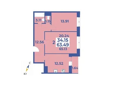 2-комнатная 65.13 кв.м, ЖК «Эдельвейс» (Первомайское), 9 508 980 руб.
