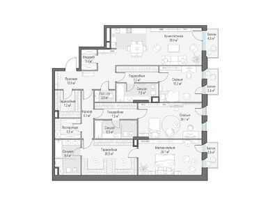Планировки трехкомнатные в Клубный дом «Обыденский №1»