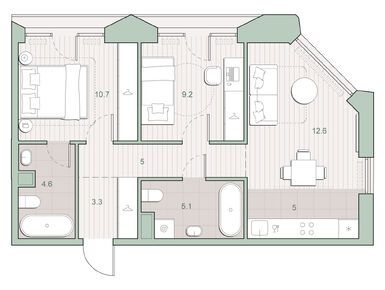 Планировки двухкомнатные в ЖК «Среда на Лобачевского»