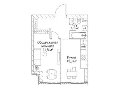 1-комнатная 41.30 кв.м, ЖК «Сезар Силика», 25 440 800 руб.