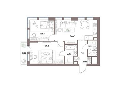 Планировки двухкомнатные в ЖК «Акценты»