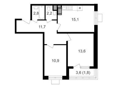 2-комнатная 59.60 кв.м, Жилой квартал «Октябрьское поле», 36 952 000 руб.