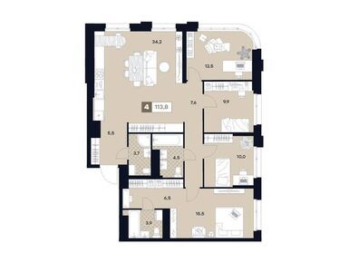 Планировки четырехкомнатные в ЖК U2 (ЮТУ)