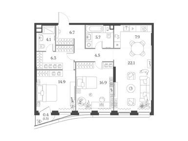 2-комнатная 89.50 кв.м, ЖК «Муза», 61 110 600 руб.