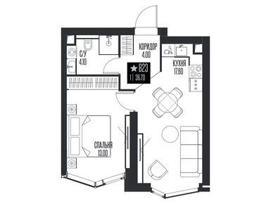 1-комнатная 38.70 кв.м, ЖК Ice Towers (Айс Тауэрс), 34 290 135 руб.