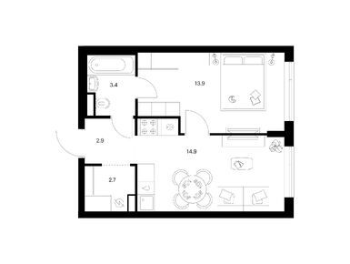 1-комнатная 37.80 кв.м, Бунинская набережная, 13 199 760 руб.