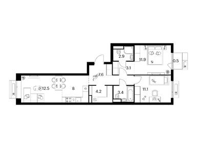 Планировки трехкомнатные в Амурский парк