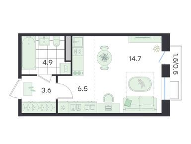 Планировки студии в ЖК «G3 Театральный»