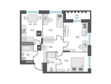 Планировки трехкомнатные в ЖК «Зеленоград Ривьера»
