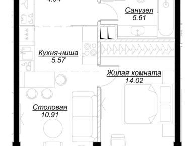 1-комнатная 41.36 кв.м, ЖК MOD (Мод), 25 610 112 руб.